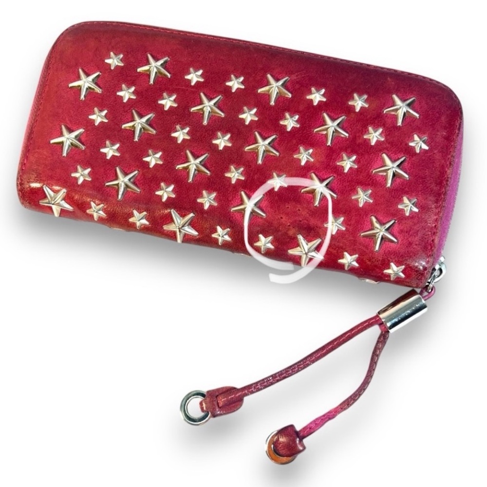 JIMMY CHOO red & Silver Tone Star Studded Wallet with Authentication Card ๐ - Picture 11 of 15